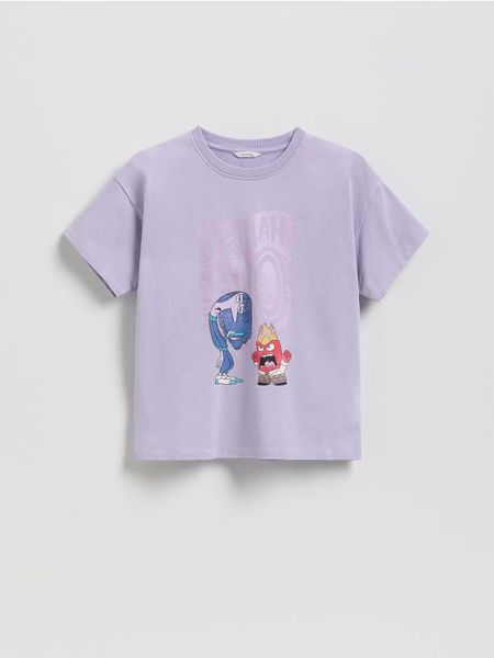 T-shirt z nadrukiem Inside Out - lawendowy. Fioletowe koszulki dziewczęce Reserved, bez wzorów, z bawełny, bez ramiączek. Za 45.99 zł.