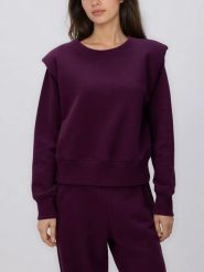 Bluza z poduszkami na ramionach - ciemnofioletowy. Fioletowe bluzy bez kaptura damskie Reserved, l, z bawełny. Za 119.99 zł.
