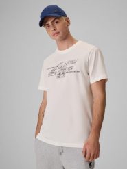 4F T-shirt regular z nadrukiem męski - kremowy 3XL. Białe t-shirty męskie 4f, m, bez wzorów, z bawełny, bez kołnierzyka. Za 69.99 zł.