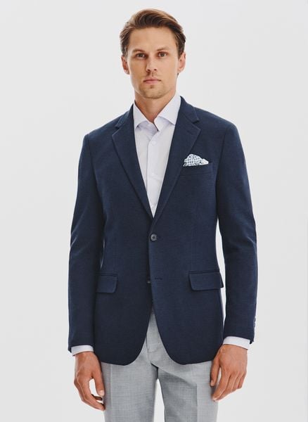 PAKO LORENTE – Granatowa żakardowa marynarka męska. Marynarki męskie Pako Lorente, bez wzorów, z bawełny. Za 899.99 zł.