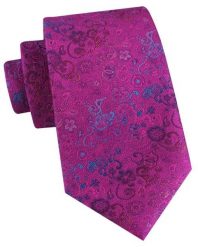 Męski Krawat - Fuksja w Drobny Wzór Kwiatowy - Alties. Czerwone krawaty i muchy męskie Alties, bez wzorów, z tkaniny, eleganckie. Za 55.00 zł.