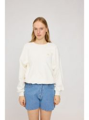 MAZINE Bluza "Back Print" w kolorze kremowym ze wzorem rozmiar: XS. Brązowe bluzy bez kaptura damskie MAZINE, xs, z bawełny. Za 153.34 zł.