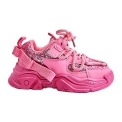 Sneakersy Dziecięce Ozdobione Cekinami Różowe Liatoma. Czerwone buty sportowe dziewczęce bez wzorów, ze skóry, bez zapięcia. Za 159.39 zł.