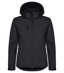 Clique Damska Softshell z Kapturem — 3-warstwowa, z recyklingu. Czarne kurtki softshell damskie CLIQUE, l, bez wzorów, z softshellu, z kapturem. Za 302.25 zł.