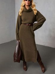 Milan Kiss Sukienka dzianinowa w kolorze khaki rozmiar: XL. Brązowe sukienki damskie Milan Kiss, xl, bez wzorów, z dzianiny, bez kołnierzyka, bez ramiączek, maxi. Za 221.88 zł.