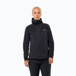 Kurtka softshell damska Jack Wolfskin Andur. Czarne kurtki damskie Jack Wolfskin, bez wzorów, z softshellu, bez kaptura. Za 679.99 zł.