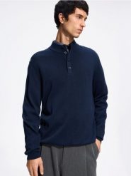 Sweter z dodatkiem modalu - granatowy. Niebieskie swetry męskie Reserved, l, bez wzorów, z dzianiny, bez kołnierzyka. Za 139.99 zł.