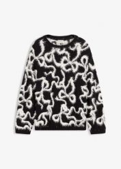 Żakardowy sweter z miękkiej mieszanki wiskozy. Czarne swetry klasyczne damskie bonprix, z wiskozy, bez kołnierzyka. Za 117.99 zł.