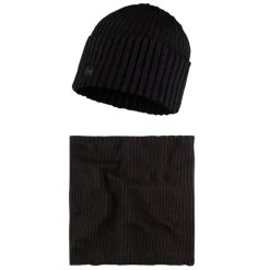 Czapka dla dorosłych Buff Gift Pack Set Beanie and Neckwarmer. Czarne czapki męskie Buff, bez wzorów, z materiału, sportowe. Za 179.99 zł.