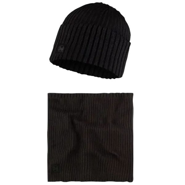 Czapka dla dorosłych Buff Gift Pack Set Beanie and Neckwarmer. Czarne czapki męskie Buff, bez wzorów, z materiału, sportowe. Za 179.99 zł.