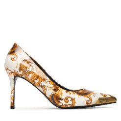 Szpilki Versace Jeans Couture. Białe szpilki Versace Jeans Couture, bez wzorów, z jeansu, bez obcasa. Za 989.99 zł.