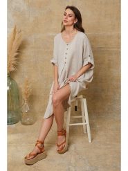 Fleur de Lin Lniana sukienka "Cadence" w kolorze beżowym rozmiar: XL. Brązowe sukienki damskie Fleur de Lin, xl, bez wzorów, ze lnu, bez kołnierzyka, bez ramiączek, midi. Za 215.71 zł.