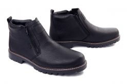 Rieker TEX 39871-00 black, botki męskie. Czarne buty zimowe męskie Rieker, ze skóry, bez zapięcia. Za 479.90 zł.