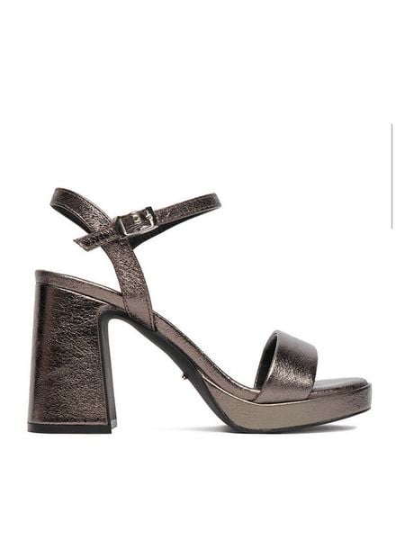 DeeZee Sandały CEO-SS22-049 Srebrny. Szare sandały damskie DeeZee, bez wzorów, z materiału, bez obcasa, na słupku. Za 159.99 zł.