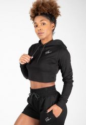 Pixley Crop Top Bluza z kapturem - Czarny. Czarne bluzy sportowe damskie GORILLA WEAR, xs, bez wzorów, z bawełny, bez ramiączek, z kapturem. Za 162.00 zł.