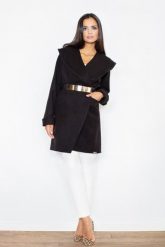 Czarny Krótki Stylowy Płaszcz z Dużym Kołnierzem bez Zapięcia. Czarne płaszcze damskie Figl, l, bez wzorów, z materiału, eleganckie. Za 369.00 zł.