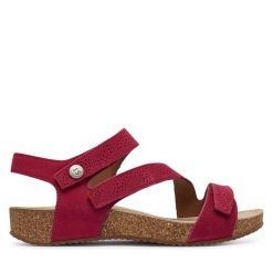 Sandały Josef Seibel. Czerwone sandały damskie Josef Seibel, bez wzorów, bez obcasa, na płaskiej podeszwie. Za 439.99 zł.