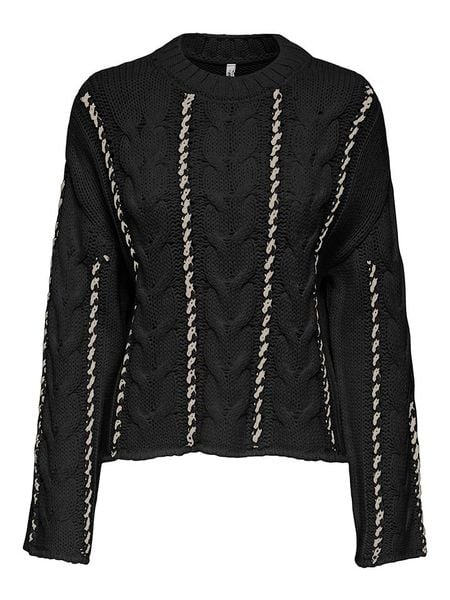 ONLY Sweter w kolorze czarno-kremowym rozmiar: L. Czarne swetry klasyczne damskie Only, l, ze splotem, bez kołnierzyka. Za 109.26 zł.