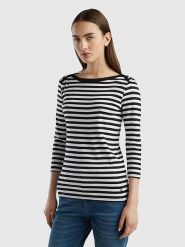Benetton Koszulka w kolorze czarno-białym rozmiar: XL. Czarne bluzki damskie Benetton, xl, bez wzorów, z bawełny, bez kołnierzyka. Za 65.85 zł.
