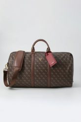 GUESS Brązowa torba podróżna Milano. Brązowe torby podróżne damskie Guess, z aplikacjami, z materiału. W wyprzedaży za 772.99 zł.