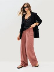 Spodnie wide leg z lyocellem i domieszką lnu - żółty. Żółte spodnie materiałowe damskie Sinsay, bez wzorów, z lyocellu. Za 59.99 zł.