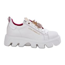 Skórzane Sneakersy Z Ozdobną Broszką Ananas CheBello 4651 Białe. Białe broszki damskie . Za 745.61 zł.