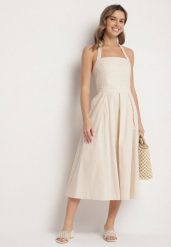 Beżowa Sukienka z Wiskozą Bawełną i Odkrytymi Plecami Kinsara. Brązowe sukienki damskie Born2be, na co dzień, m, bez wzorów, z bawełny, eleganckie, bez kołnierzyka, bez ramiączek, midi. W wyprzedaży za 127.99 zł.