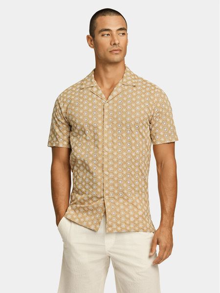 Lindbergh Koszula 30-203569 Beżowy Relaxed Fit. Brązowe koszule męskie Lindbergh, m, bez wzorów, z bawełny, bez kołnierzyka, bez ramiączek. Za 139.99 zł.