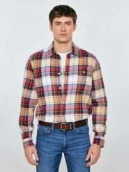 Koszula męska flanelowa wielokolorowa Flaneno 603. Czerwone koszule męskie Big Star, l, bez wzorów, bez kołnierzyka, bez ramiączek. Za 229.99 zł.