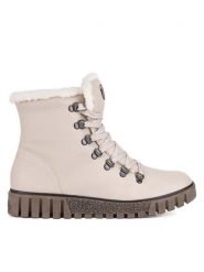 Rieker Botki Y3432-60 Beżowy. Brązowe botki damskie Rieker, z materiału, bez obcasa, na płaskiej podeszwie, bez zapięcia. Za 379.99 zł.