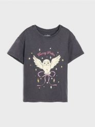 Bawełniana koszulka z nadrukiem Harry Potter - szary. Szare koszulki dziewczęce Sinsay, l, bez wzorów, z bawełny, bez ramiączek. Za 15.99 zł.