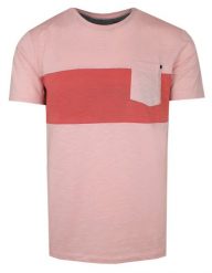 T-Shirt Różowy w Pasy, z Kieszonką, Męski, Koszulka, Krótki Rękaw, U-neck. Czerwone t-shirty męskie Porthal, na lato, l, bez wzorów, z bawełny, bez kołnierzyka. Za 115.00 zł.