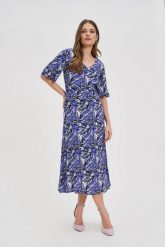 Wiskozowa sukienka midi granatowa. Sukienki damskie MOODO, l, bez wzorów, z wiskozy, bez kołnierzyka, bez ramiączek, midi. Za 149.99 zł.