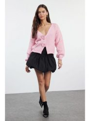 Trendyol Kardigan w kolorze jasnoróżowym rozmiar: L. Różowe kardigany damskie Trendyol, l, bez wzorów, ze splotem. Za 95.69 zł.
