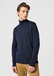 WRANGLER MĘSKA BLUZA TURTLENECK DARK NAVY 112357296 W8D8008616. Niebieskie bluzy bez kaptura męskie Wrangler, m. Za 199.99 zł.