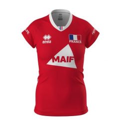 Oficjalna damska koszulka libero reprezentacji Francji France 2023/24. Czerwone t-shirty damskie ERREA, bez wzorów, bez kołnierzyka. W wyprzedaży za 281.00 zł.