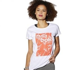Koszulka treningowa damska Reebok AK0686. Białe bluzki sportowe damskie Reebok, l, z materiału, bez kołnierzyka, bez ramiączek. Za 149.00 zł.