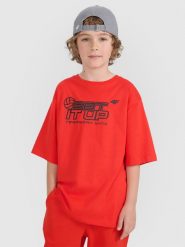 4F T-shirt oversize z nadrukiem dziecięcy - czerwony 146/152 (10-12 lat). Czerwone koszulki dziewczęce 4f, m, bez wzorów, z bawełny, bez ramiączek. Za 49.99 zł.