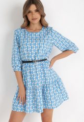 Niebieska Sukienka z Paskiem Actiolea. Niebieskie sukienki damskie Born2be, l, bez wzorów, klasyczne, bez kołnierzyka, bez ramiączek, mini. W wyprzedaży za 143.99 zł.