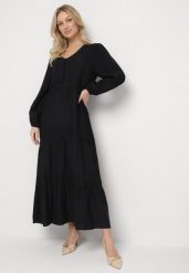 Czarna Sukienka z Wiskozy o Rozkloszowanym Kroju z Koronkowymi Wstawkami Gonessae. Czarne sukienki damskie Born2be, na co dzień, l, bez wzorów, z koronki, eleganckie, bez kołnierzyka, bez ramiączek, maxi, rozkloszowane. W wyprzedaży za 127.99 zł.