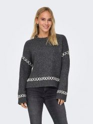 ONLY Sweter "Amanda" w kolorze antracytowym rozmiar: S. Czarne swetry klasyczne damskie Only, s, ze splotem, bez kołnierzyka. Za 65.85 zł.