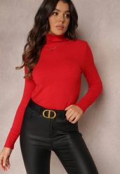 Czerwony Golf z Bawełną w Klasycznym Stylu Reiredia. Czerwone golfy damskie Renee, bez wzorów, z bawełny, bez ramiączek. Za 59.99 zł.