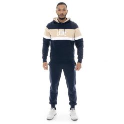 Bluza z bawełna z kaptur na co dzień na siłownię. Niebieskie bluzy sportowe męskie LEONE 1947 APPAREL, bez wzorów, z bawełny, sportowe, bez kołnierzyka, bez ramiączek. W wyprzedaży za 191.51 zł.