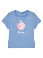 United Colors Of Benetton T-Shirt 3I1XG10JJ Niebieski Regular Fit. Niebieskie koszulki dziewczęce United Colors Of Benetton, bez wzorów, z bawełny, bez ramiączek. Za 29.99 zł.