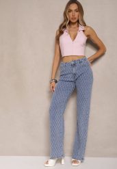 Niebieskie Jeansy z Bawełny High Waist o Szerokim Kroju w Romby Tuvielle. Niebieskie jeansy damskie Renee, z podwyższonym stanem. Za 119.99 zł.