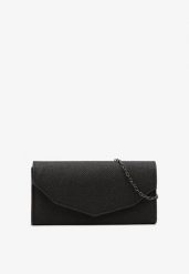 Czarna Brokatowa Torebka Kopertówka na Ramię Brocetta. Czarne torebki wieczorowe Renee, bez wzorów, eleganckie, bez kołnierzyka, bez ramiączek. Za 49.99 zł.