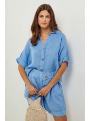 Lin Passion Lniana bluzka w kolorze błękitnym rozmiar: 36/38. Niebieskie bluzki damskie Lin Passion, bez wzorów, ze lnu, klasyczne, bez kołnierzyka, bez ramiączek. Za 121.99 zł.