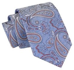 Męski Krawat Angelo di Monti - Niebieskie Tło, Wzór Paisley. Niebieskie krawaty i muchy męskie Angelo di Monti, bez wzorów, z tkaniny, eleganckie. Za 45.00 zł.