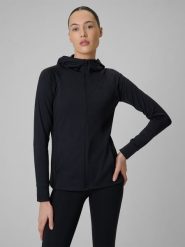 4F Bluza treningowa regular szybkoschnąca damska - czarna S. Czarne kardigany damskie 4f, s, bez wzorów. W wyprzedaży za 169.99 zł.