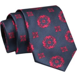 Elegancki, Klasyczny, Męski Krawat -ALTIES - Granat z Czerwonym Motywem Kwiatowym. Czerwone krawaty i muchy męskie Alties, bez wzorów, z tkaniny, eleganckie. Za 49.00 zł.